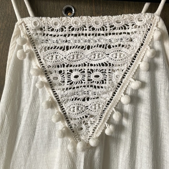 Cream Crochet Lace Pom Dress - Picture 2 of 6